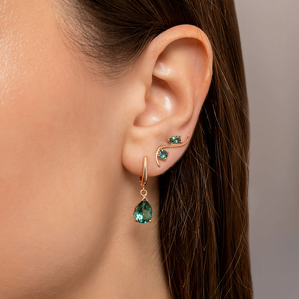 Золотые серьги с зеленым кварцем  (арт. 1101070Пз) – изображение 2