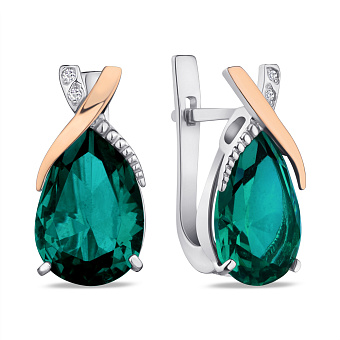 Фото Срібні сережки зі смарагдом та фіанітами (арт. 7202/226Измсп)