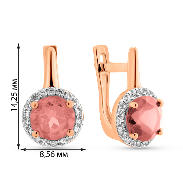 Золотые сережки с рубеллитом и фианитами (арт. 111152ПрГ) – изображение 3