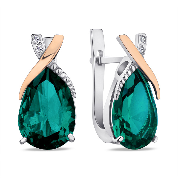 Срібні сережки зі смарагдом та фіанітами (арт. 7202/226Измсп) – зображення 1