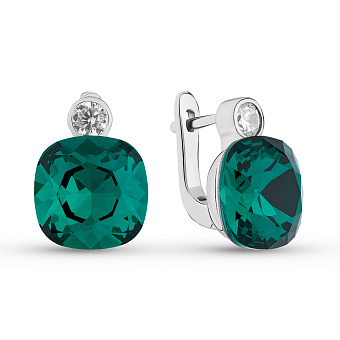 Серьги из серебра с зелеными и белыми фианитами (арт. 7502/2184621цз)