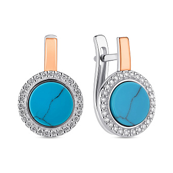 Серебряные серьги с бирюзой и фианитами (арт. 7202/2458Б)