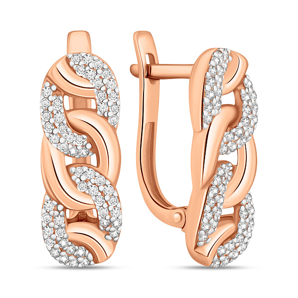 Серьги из красного золота Звенья с фианитами (арт. 110289) – изображение 1