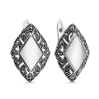 Фото Сережки срібні з перламутром і марказитами (арт. 7402/3752мркп)