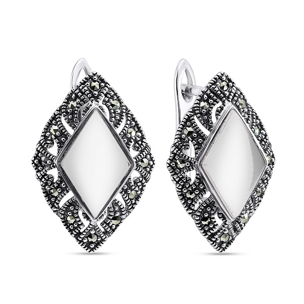 Сережки срібні з перламутром і марказитами (арт. 7402/3752мркп) – зображення 1