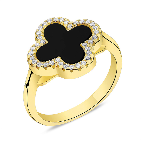 Кольцо из серебра с ониксом и фианитами (арт. 7501/6437/15жо) – изображение 1