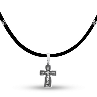 Фото Колье на шнурке с серебряным крестиком (арт. 7307/7-3046.0.4)