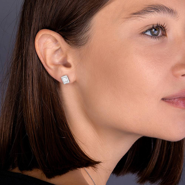 Серьги-пусеты из белого золота с бриллиантами разной формы (арт. Т011232040б) – изображение 4