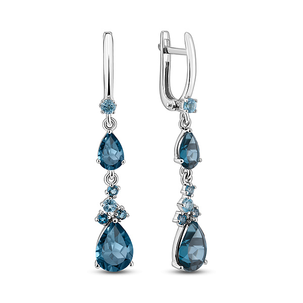 Золоті сережки-підвіски з топазом Лондон (арт. 111119Пбл) – зображення 1