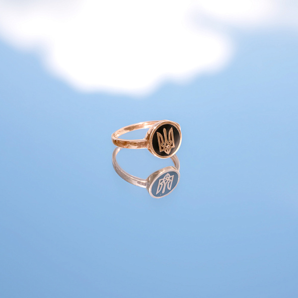 Кольцо из красного золота Трезубец-Герб Украины с эмалью (арт. 141203еч) – изображение 2