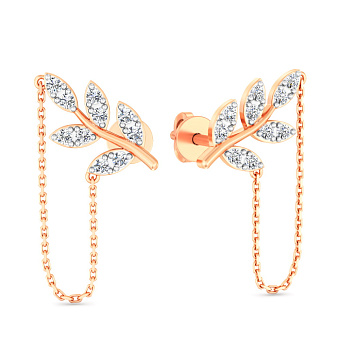 Фото Золоті сережки-пусети Гілочки з ланцюжками (арт. 110635)