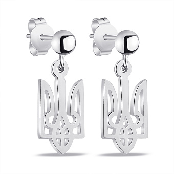 Фото Серебряные серьги-пусеты Герб Украины-Трезубец (арт. 7518/С2/276)