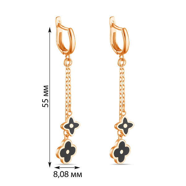 Золоті сережки-підвіски "Клевер" з емаллю (арт. 107374еч) – зображення 2