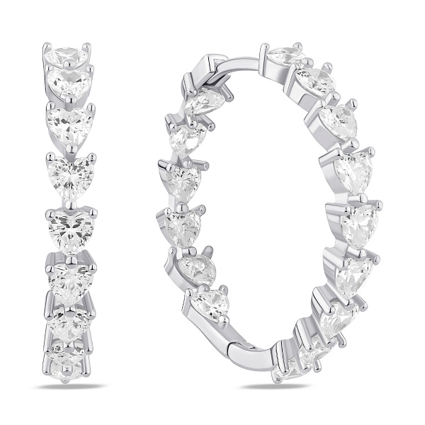 Серебряные серьги-кольца с фианитами (арт. 7502/10139/25) – изображение 1