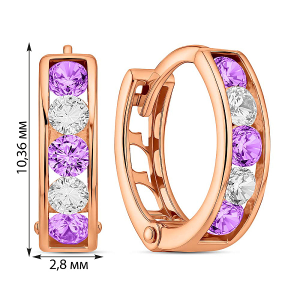Дитячі золоті сережки з фіолетовими фіанітами (арт. 110245ф) – зображення 2