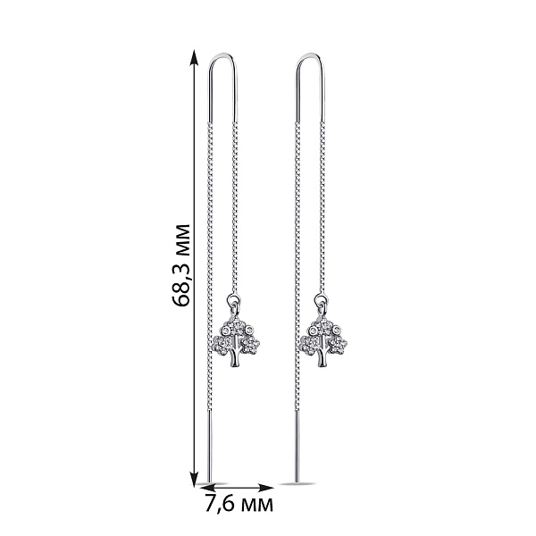Срібні сережки-протяжки Дерево життя з фіанітами (арт. 7502/9682) – зображення 2