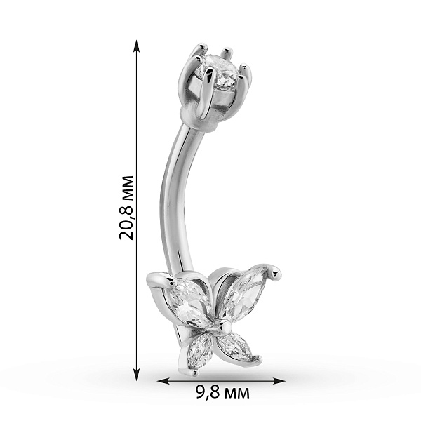 Серебряная серьга-пирсинг для пупка с фианитами (арт. 7512/023) – изображение 2