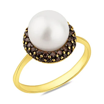 Каблучка золота з перлиною та фіанітами (арт. 151167жпрлбкр)