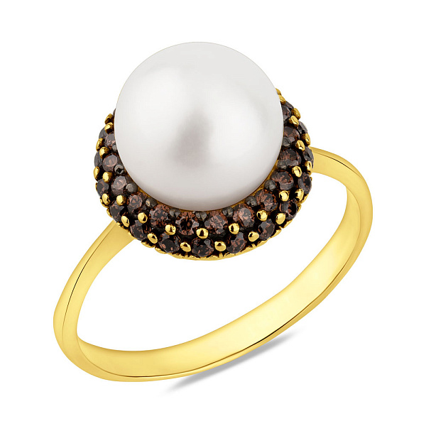 Кольцо золотое с жемчугом и фианитами (арт. 151167жпрлбкр) – изображение 1