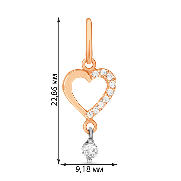 Кулон Серце з червоного золота з фіанітами (арт. 422179) – зображення 2