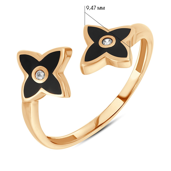 Золотое кольцо с цветами и эмалью (арт. 154450еч) – изображение 3