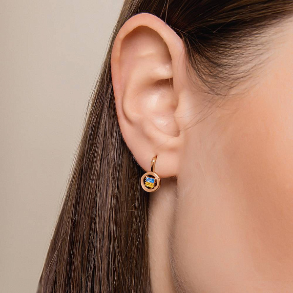 Золоті сережки з синіми і жовтими фіанітами (арт. 110031гж) – зображення 2