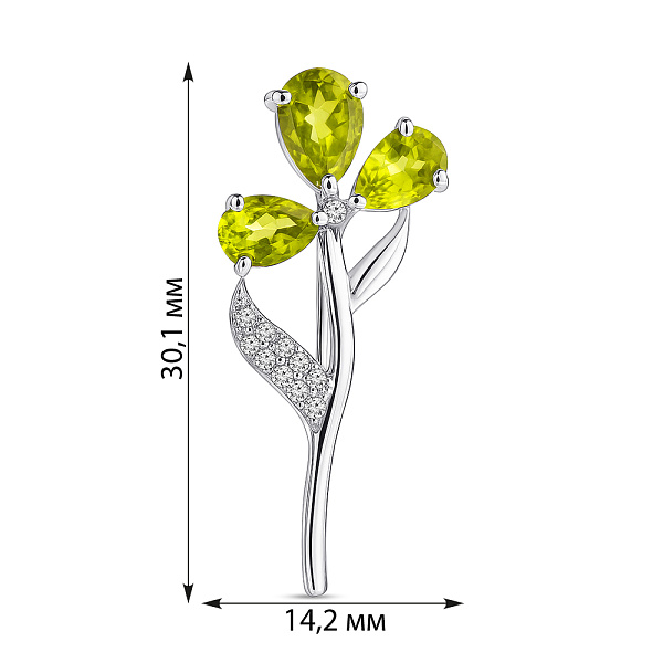 Серебряная брошь с хризолитом и фианитами (арт. 7505/2193555Хрз) – изображение 2