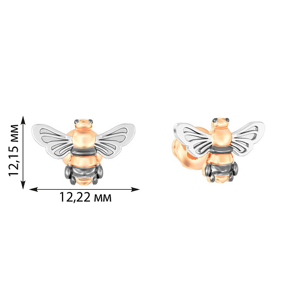Золотые серьги пусеты "Пчелки" (арт. 110385) – изображение 2
