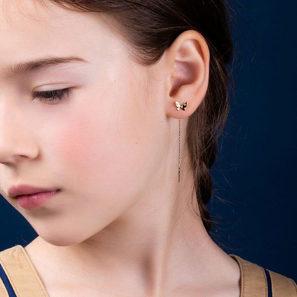 Серьги-протяжки "Бабочки" из золота с фианитами (арт. 108583) – изображение 3