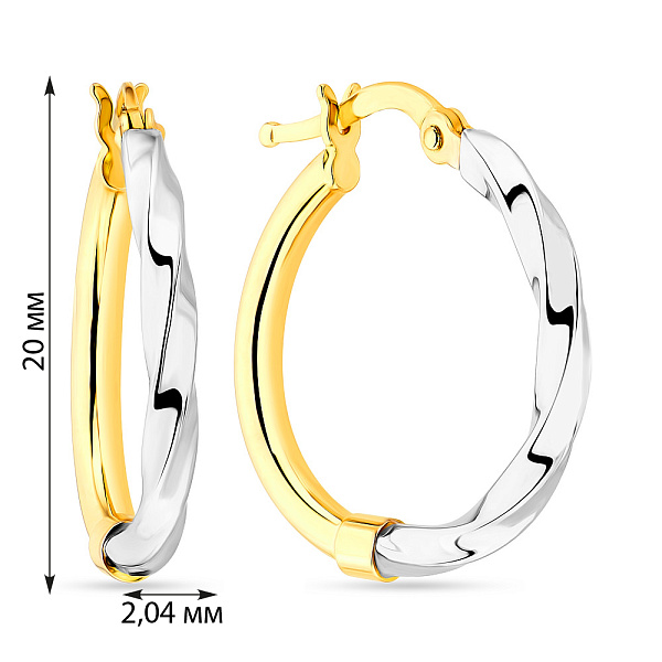 Серьги-кольца из желтого и белого золота (арт. 108185/20жб) – изображение 2