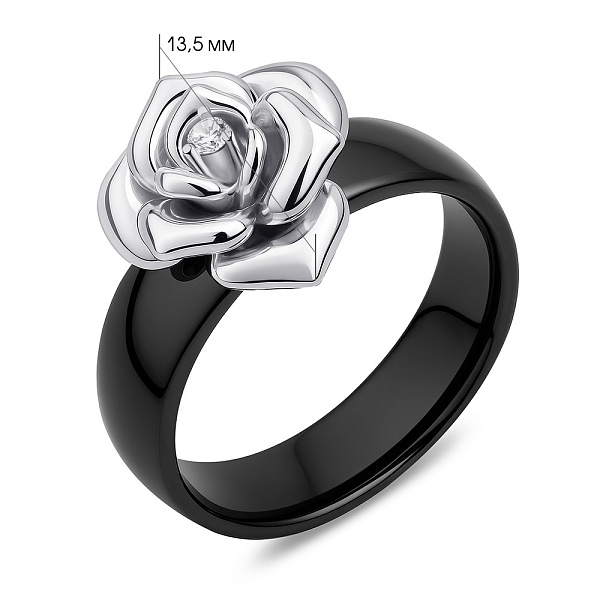Кольцо Цветок из серебра и керамики (арт. 7501/1540206кмч) – изображение 2