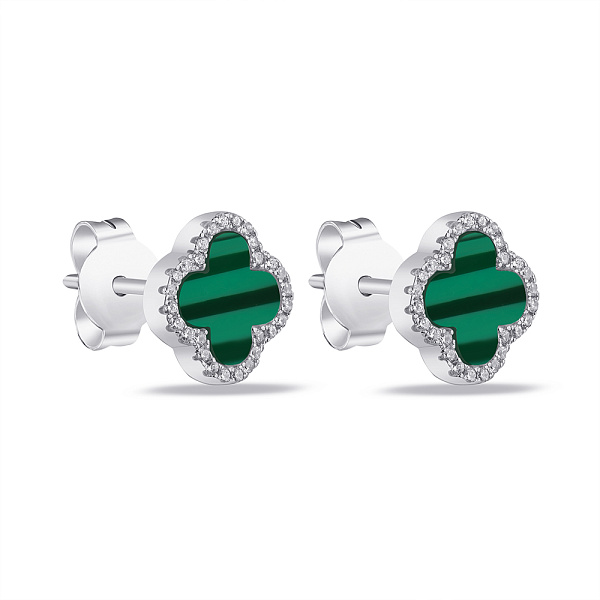 Серьги-пусеты из серебра с малахитом (арт. 7518/5497/10млх) – изображение 1