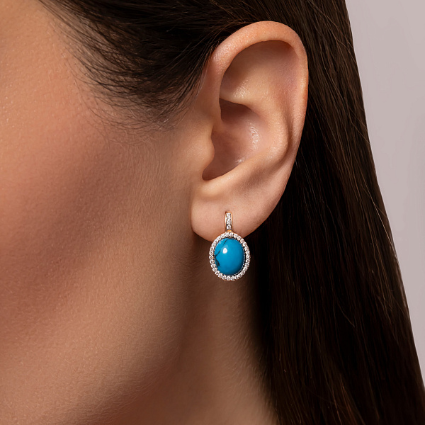 Золотые сережки с бирюзой и фианитами (арт. 110427ПюГГ) – изображение 5