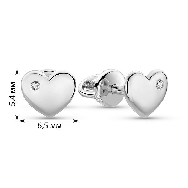 Сережки-пусети Сердечка з білого золота з діамантами (арт. 2109314202) – зображення 3
