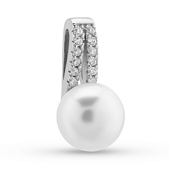 Серебряный подвес с жемчугом и дорожкой из фианитов (арт. 7503/4415жб)