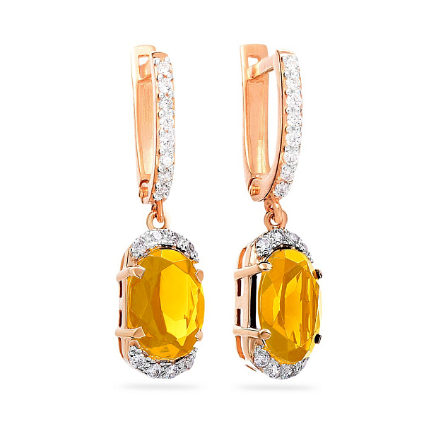 Золотые серьги-подвески с цитрином и фианитами (арт. 110283Пц) – изображение 1