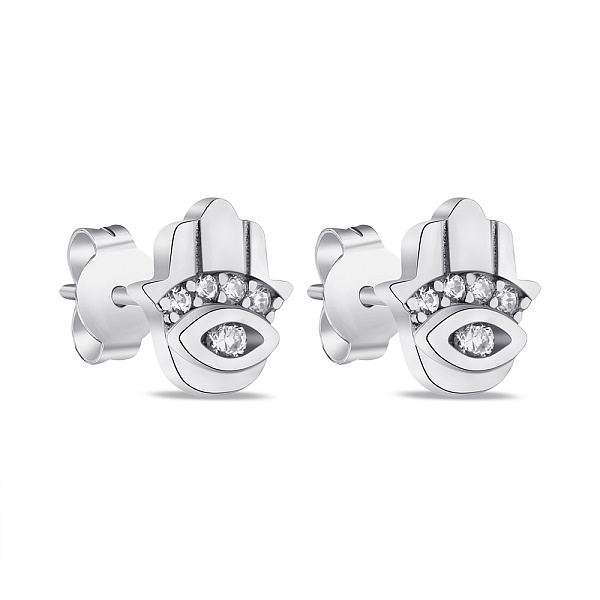 Серебряные серьги пусеты Хамса с фианитами (арт. 7518/6550) – изображение 1