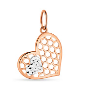 Підвіс з червоного золота "Серце" з родіюванням (арт. 424551р)