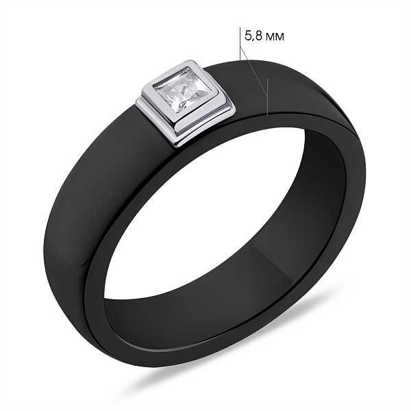 Кольцо из керамики и серебра с фианитом (арт. 7501/6296кмч) – изображение 2