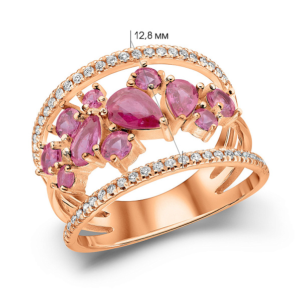 Каблучка з червоного золота з рубінами і діамантами (арт. 1191377201р) – зображення 2
