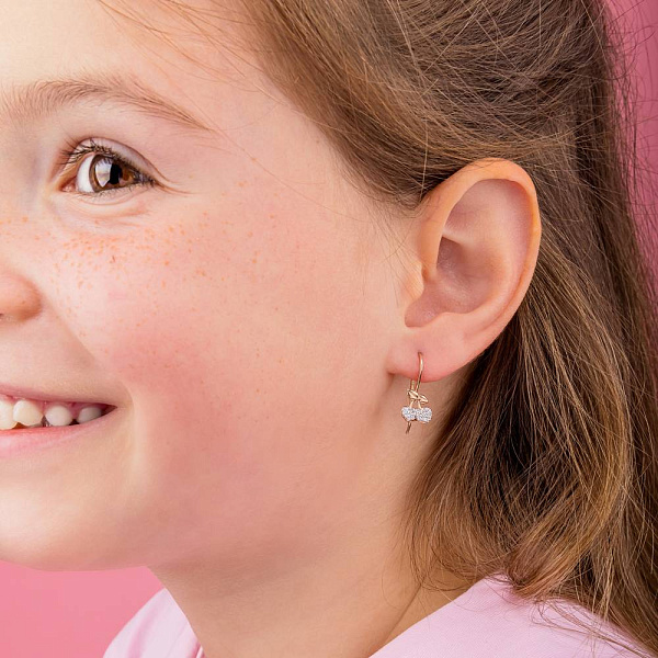 Дитячі золоті сережки «Вишеньки» з фіанітами (арт. 110488) – зображення 3