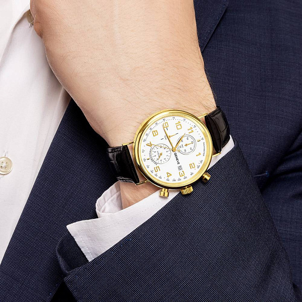 Золотий годинник зі шкіряним ремінцем (арт. 260238жбч) – зображення 4