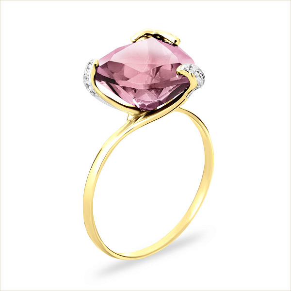 Кольцо из желтого золота с розовым кварцем (арт. 140671Пжр) – изображение 1
