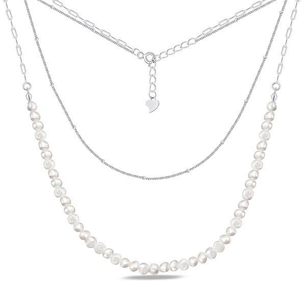 Серебряное двойное колье с жемчугом (арт. 7507/2536жб) – изображение 1