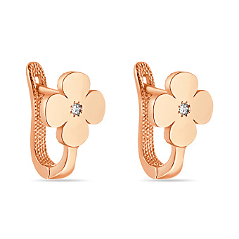 Сережки золотые «Цветы» с фианитами для детей  (арт. 106039)