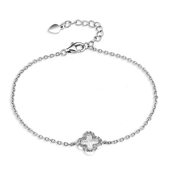 Фото Браслет из серебра "Клевер" с перламутром и фианитами (арт. 7509/934/10п)