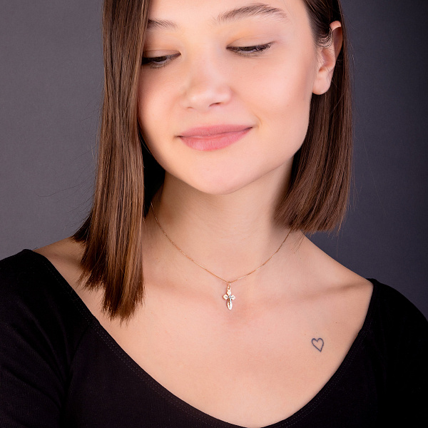 Хрестик з червоного золота з розп'яттям (арт. 517301) – зображення 5