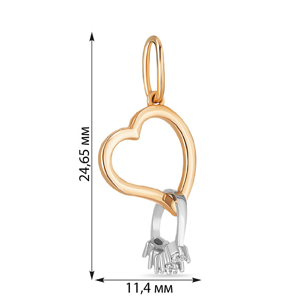 Золотая подвеска Сердце и кольцо с фианитами (арт. 424004) – изображение 3
