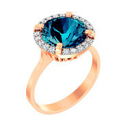 Золота каблучка з топазом лондон і фіанітами (арт. 140474Пл)