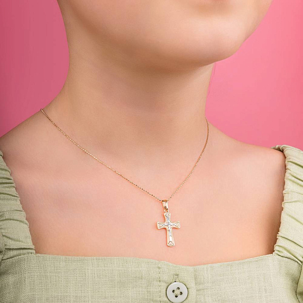 Золотий натільний хрестик з розп'яттям та фіанітом (арт. 501088) – зображення 2